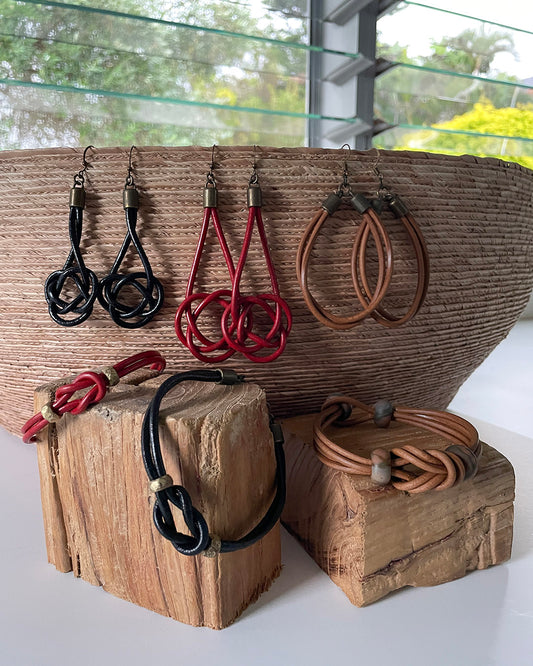 leather earrings and bracelets