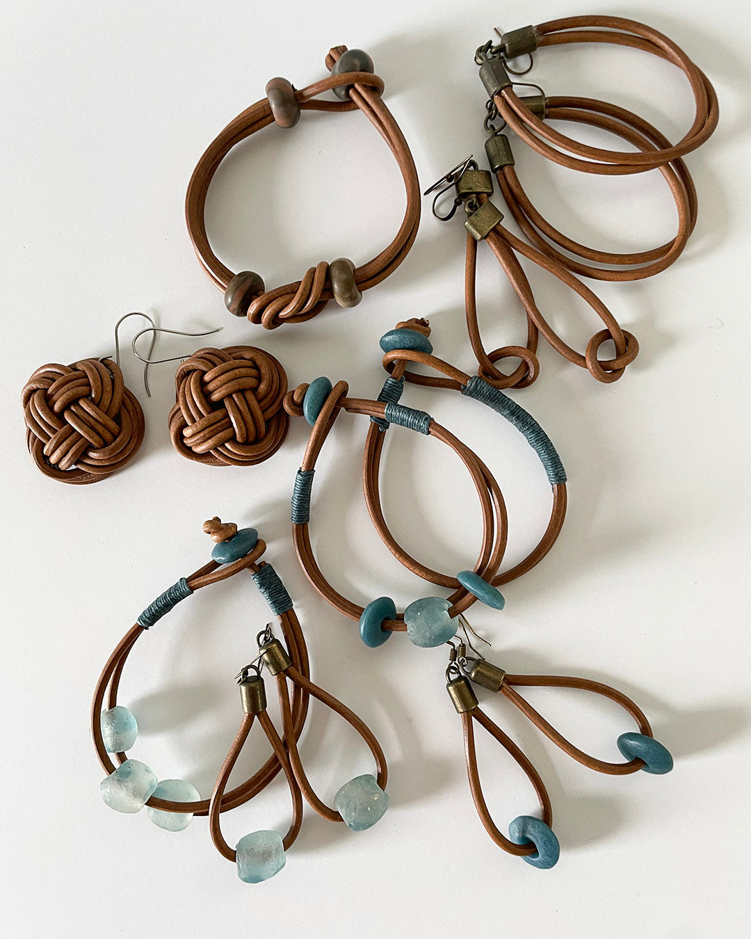leather earrings and bracelets
